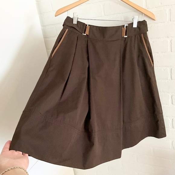 Vintage Y2K Zara A-line skirt Cotton Pleated Pockets Chocolate brown Sz S - Picture 5 of 11